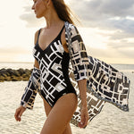 Charmline Graphic Frame Kaftan - Black White - Simply Beach UK