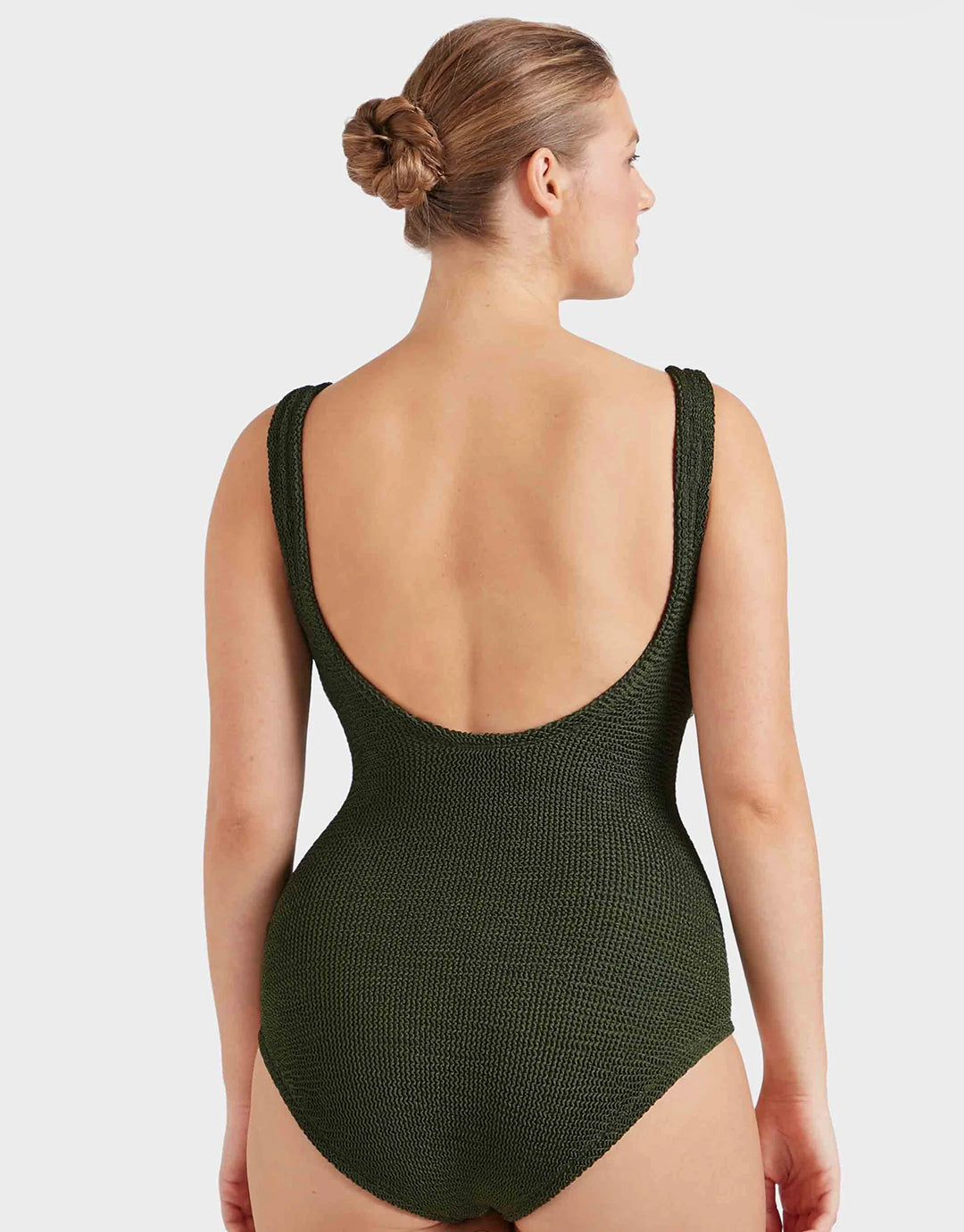 Hunza G Coverage Celine Swimsuit with Tonal Hoop - Metallic Khaki - Simply Beach UK