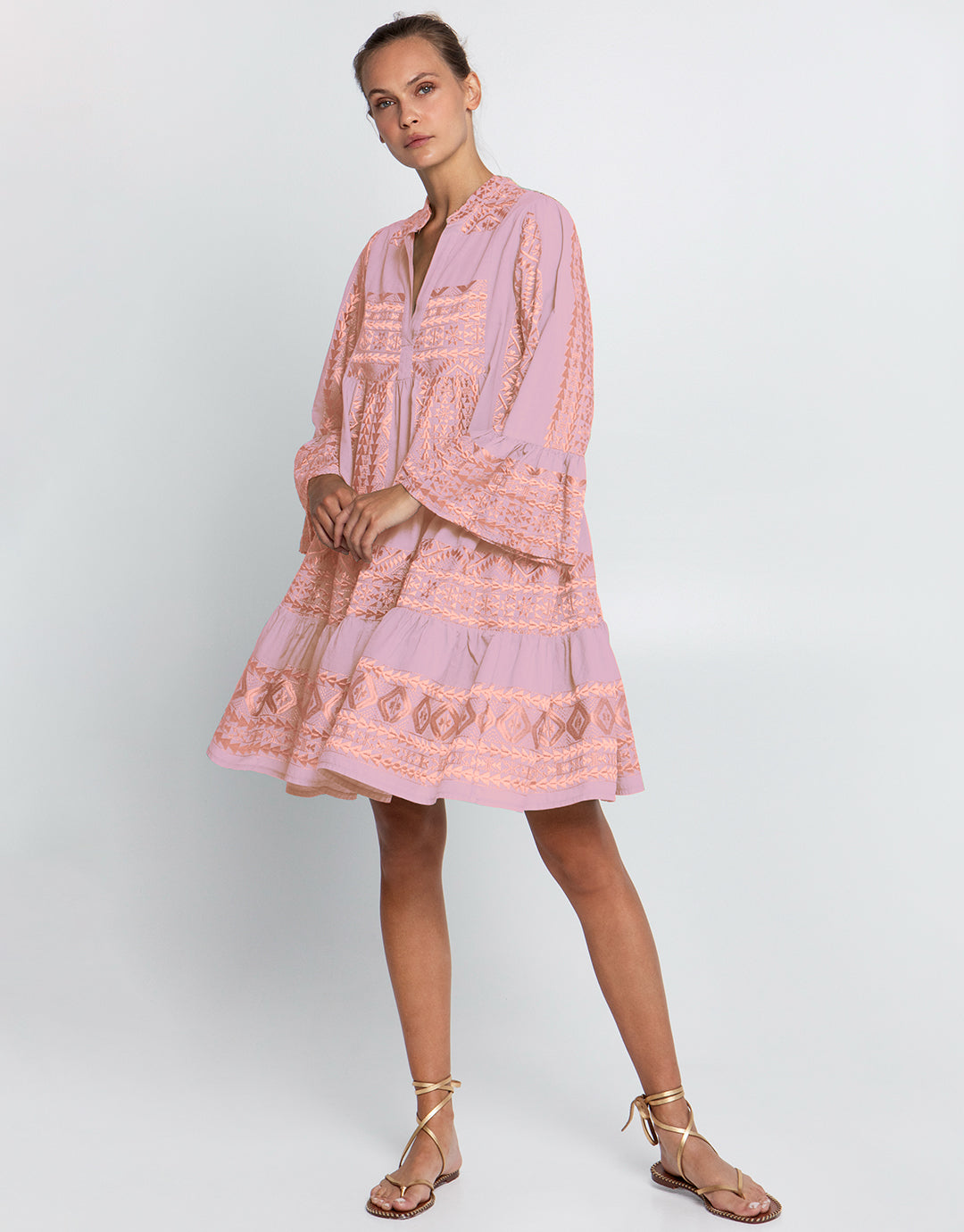 Greek Archaic Kori Classic Triangle Long Sleeve Dress - Pink and Pink Bronze - Simply Beach UK