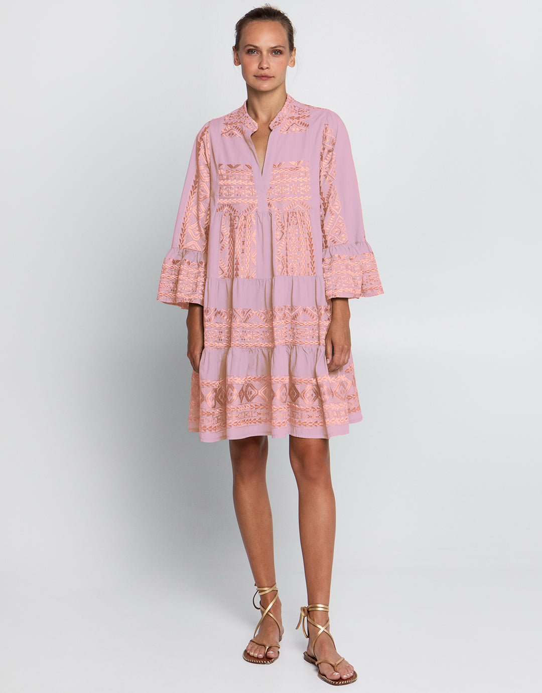 Greek Archaic Kori Classic Triangle Long Sleeve Dress - Pink and Pink Bronze - Simply Beach UK