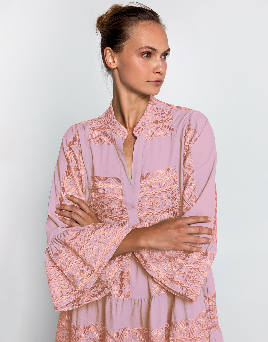 Greek Archaic Kori Classic Triangle Long Sleeve Dress - Pink and Pink Bronze - Simply Beach UK