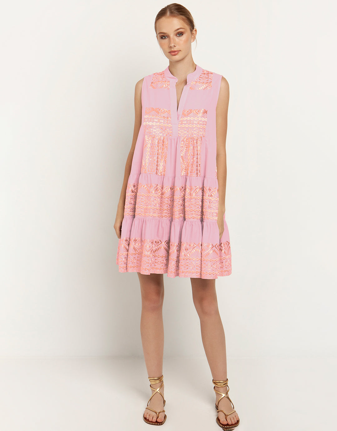 Greek Archaic Kori Classic Triangle Sleeveless Mini Dress - Pink and Pink Bronze - Simply Beach UK