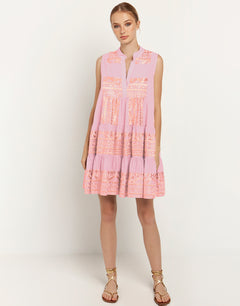 Greek Archaic Kori Classic Triangle Sleeveless Mini Dress - Pink and Pink Bronze - Simply Beach UK