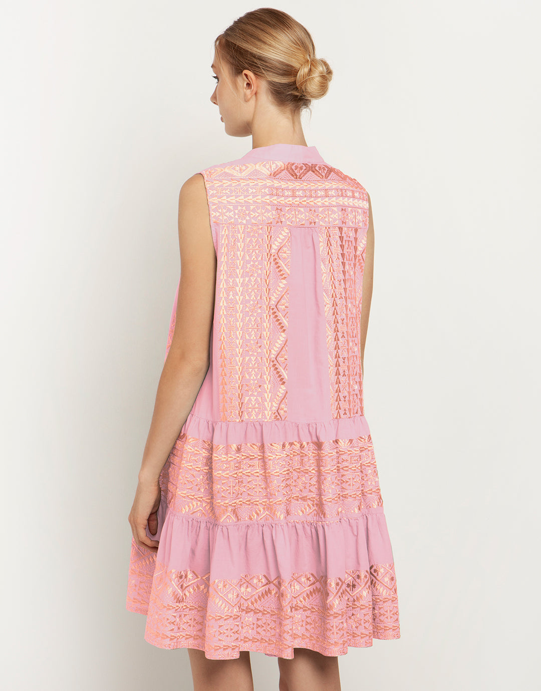 Greek Archaic Kori Classic Triangle Sleeveless Mini Dress - Pink and Pink Bronze - Simply Beach UK