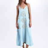 Greek Archaic Kori Lefkada Strappy Dress - Ciel and Gold - Simply Beach UK