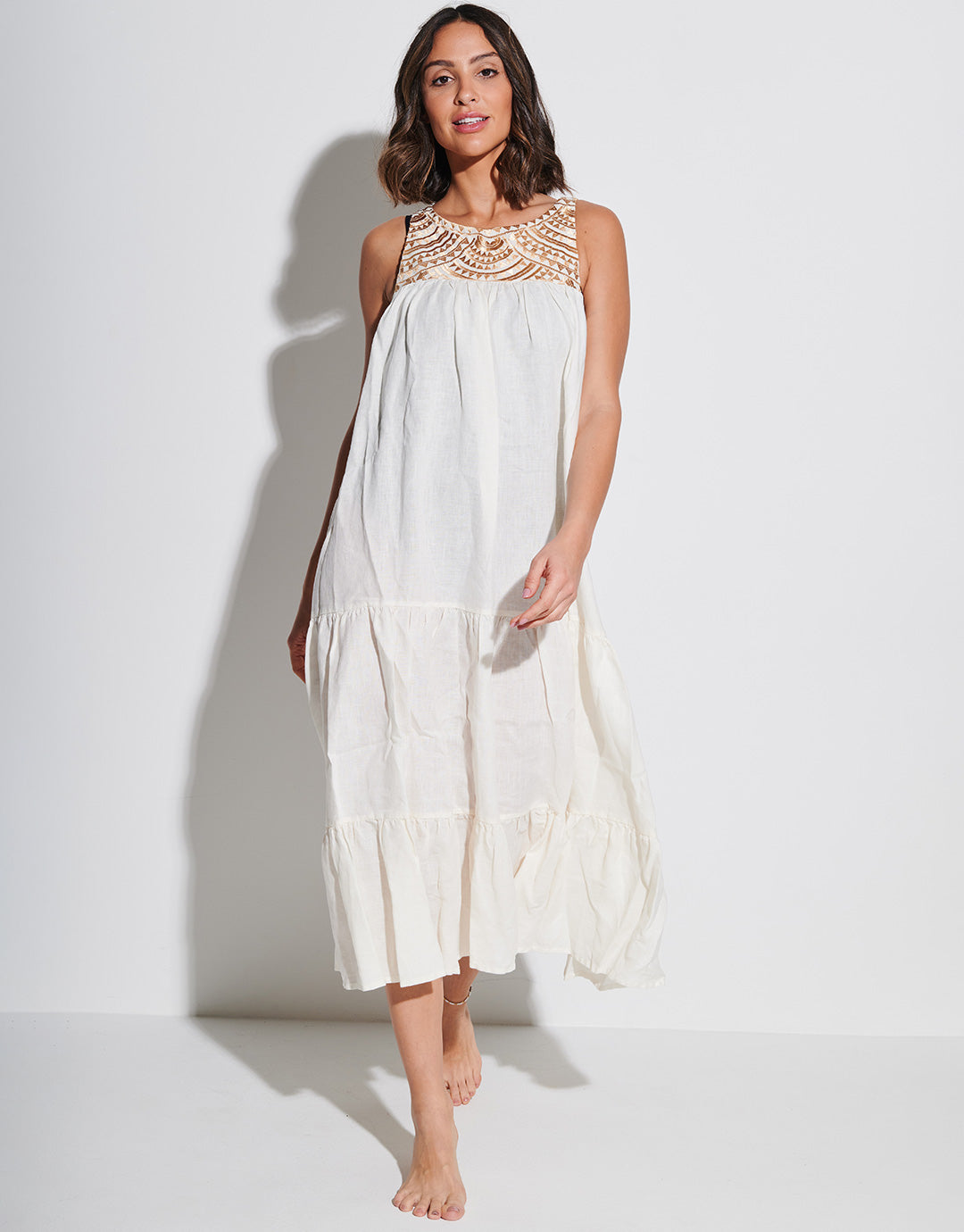 New Triangle Maxi Dress - Natural and Gold - Simply Beach UK