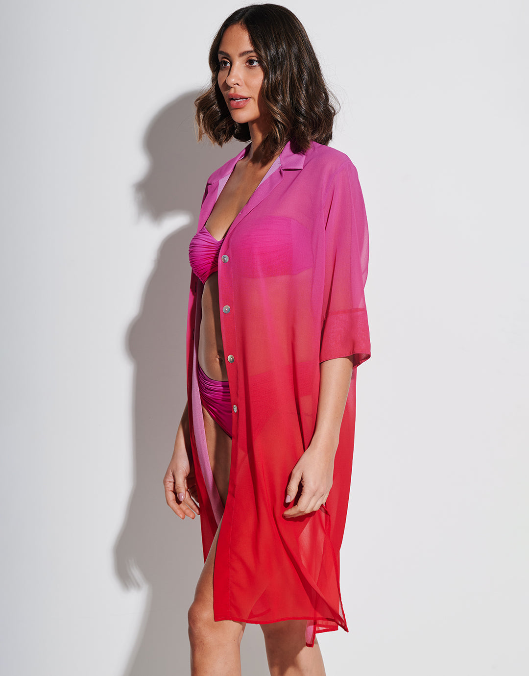 Brasil Midi Beach Shirt - Flower Pink - Simply Beach UK