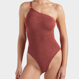 Clara Swimsuit With Gold Hoop - Metallic Rosewood