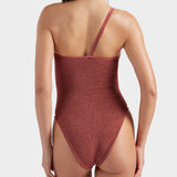Clara Swimsuit With Gold Hoop - Metallic Rosewood
