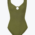 Hunza G Coverage Celine Swimsuit with Tonal Hoop - Metallic Moss - Simply Beach UK