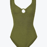 Hunza G Coverage Celine Swimsuit with Tonal Hoop - Metallic Moss - Simply Beach UK