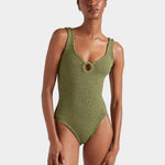 Hunza G Coverage Celine Swimsuit with Tonal Hoop - Metallic Moss - Simply Beach UK