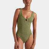 Hunza G Coverage Celine Swimsuit with Tonal Hoop - Metallic Moss - Simply Beach UK