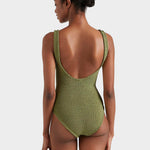 Hunza G Coverage Celine Swimsuit with Tonal Hoop - Metallic Moss - Simply Beach UK
