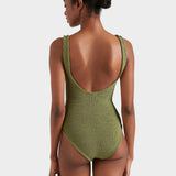Hunza G Coverage Celine Swimsuit with Tonal Hoop - Metallic Moss - Simply Beach UK