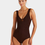 Hunza G Coverage Celine Swimsuit with Tonal Hoop  - Metallic Chocolate - Simply Beach UK