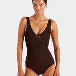 Hunza G Coverage Celine Swimsuit with Tonal Hoop  - Metallic Chocolate - Simply Beach UK
