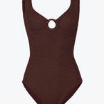 Hunza G Coverage Celine Swimsuit with Tonal Hoop  - Metallic Chocolate - Simply Beach UK