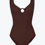 Hunza G Coverage Celine Swimsuit with Tonal Hoop  - Metallic Chocolate - Simply Beach UK