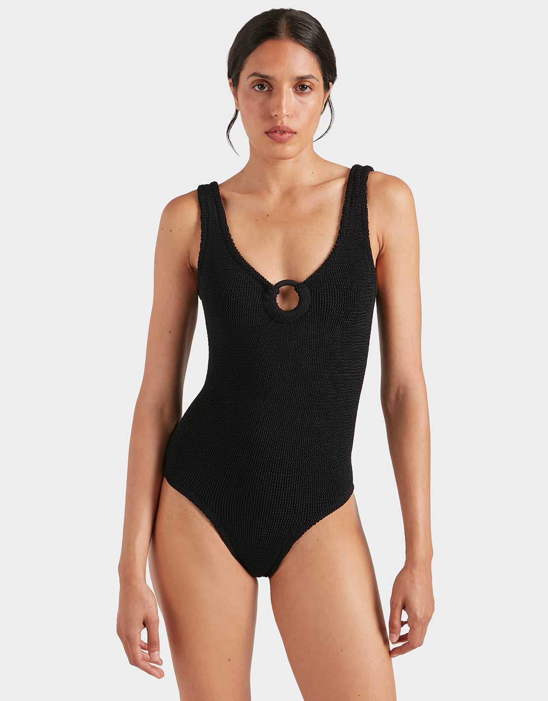 Hunza G Coverage Celine Swimsuit with Fabric Hoop  - Black - Simply Beach UK