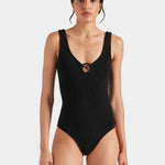 Hunza G Coverage Celine Swimsuit with Fabric Hoop  - Black - Simply Beach UK