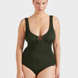 Hunza G Coverage Celine Swimsuit with Tonal Hoop - Metallic Khaki - Simply Beach UK
