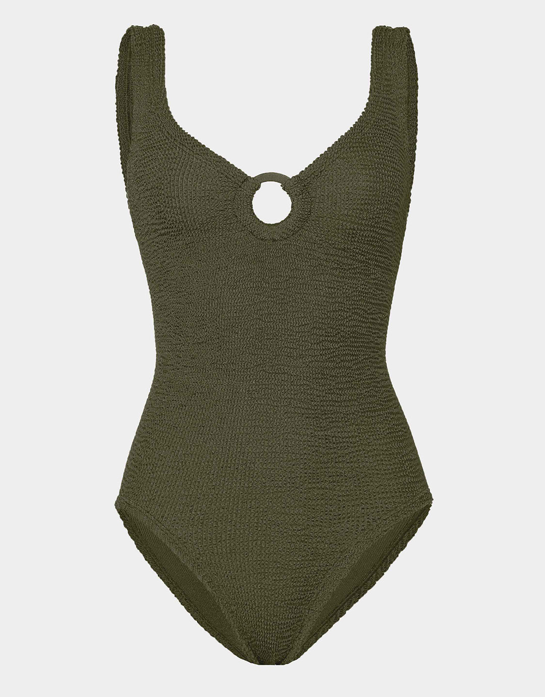 Hunza G Coverage Celine Swimsuit with Tonal Hoop - Metallic Khaki - Simply Beach UK