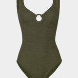 Hunza G Coverage Celine Swimsuit with Tonal Hoop - Metallic Khaki - Simply Beach UK