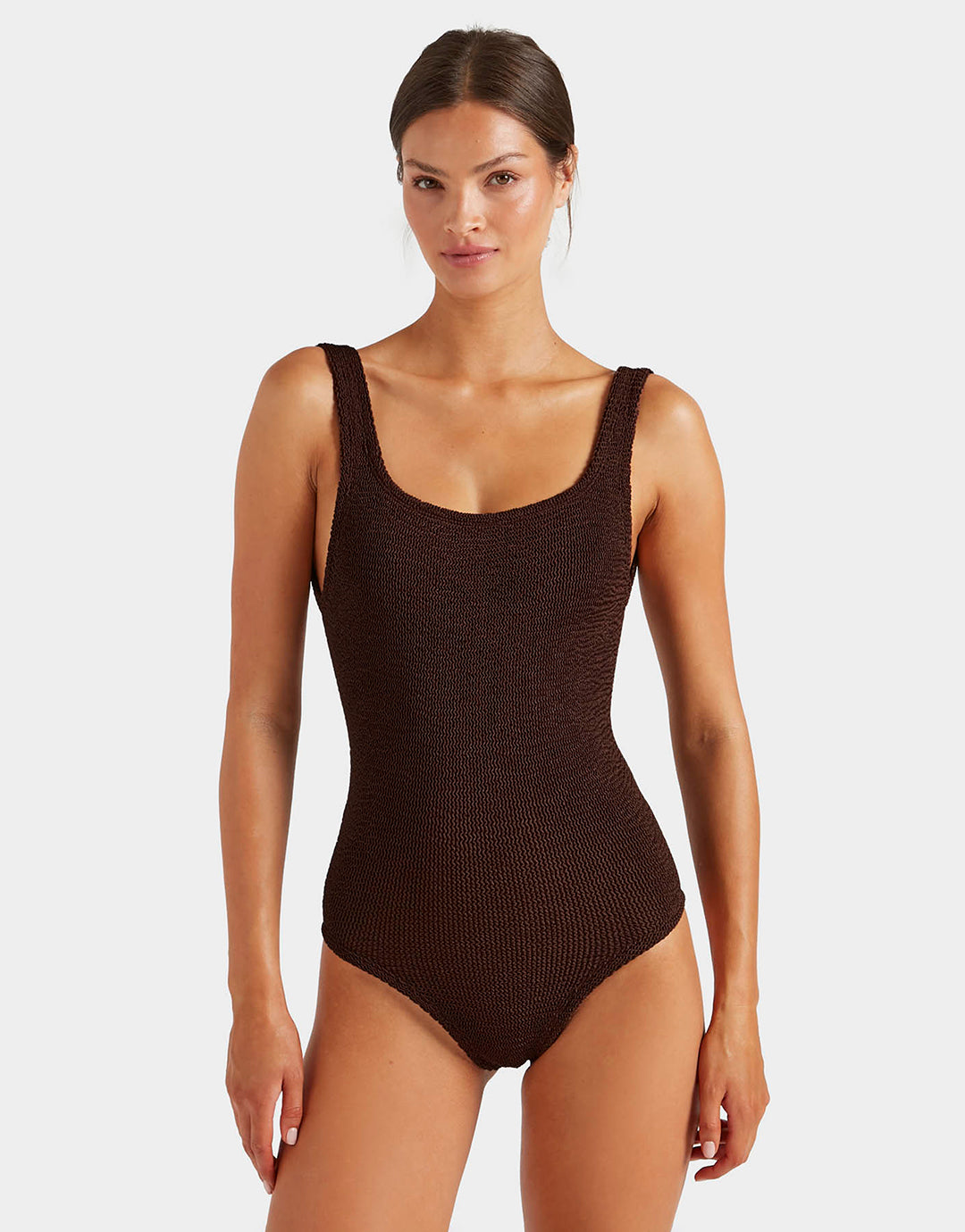 Hunza G Coverage Square Neck Swimsuit - Metallic Chocolate - Simply Beach UK