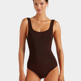 Square Neck Swimsuit - Metallic Chocolate