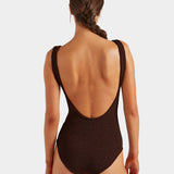 Square Neck Swimsuit - Metallic Chocolate