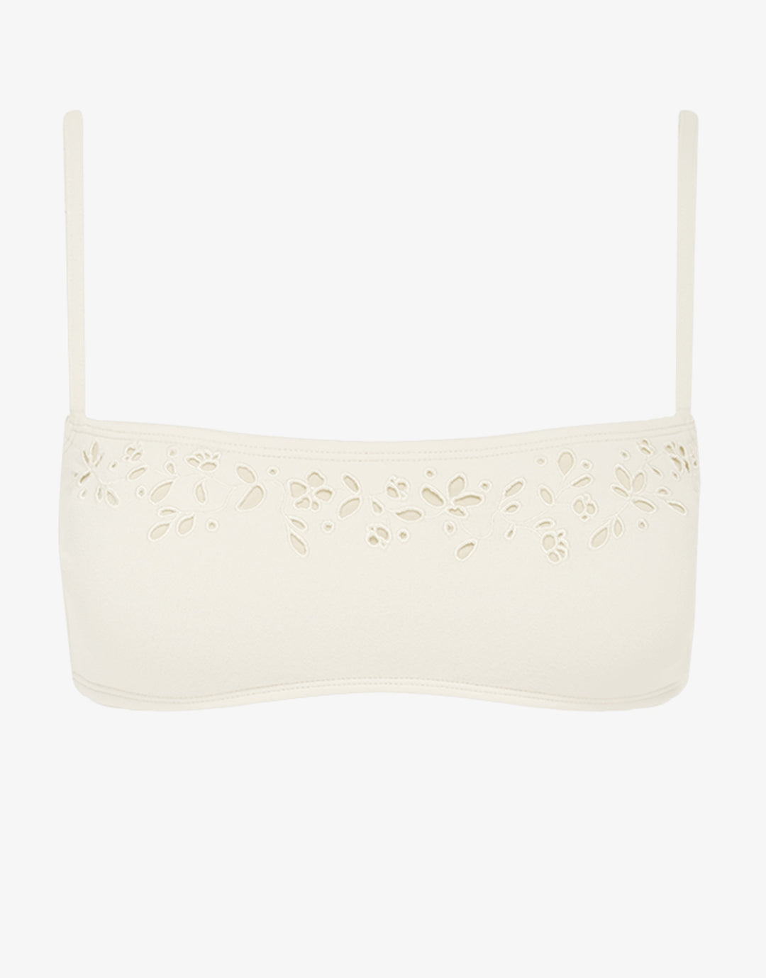 Creme Memoir Embroidered Bandeau Crop Bikini Top - White - Simply Beach UK