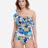 Rising Sun One Shoulder Swimsuit - Blue - Simply Beach UK