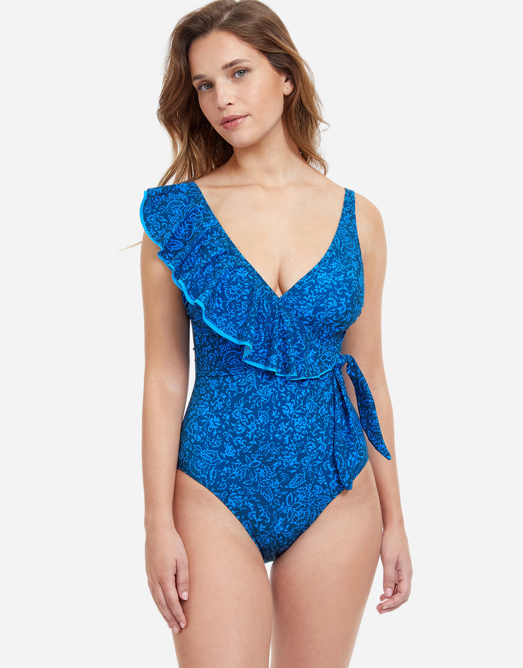 Profile Mehndi Ruffle Surplice Swimsuit - Blue - Simply Beach UK