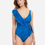 Profile Mehndi Ruffle Surplice Swimsuit - Blue - Simply Beach UK