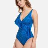 Profile Mehndi Ruffle Surplice Swimsuit - Blue - Simply Beach UK