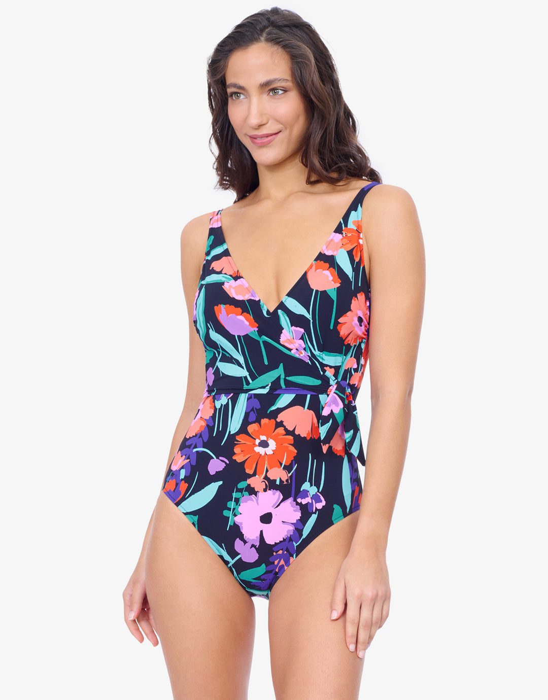 Profile Marguerite Surplice Swimsuit - Black Multi - Simply Beach UK