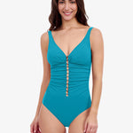 Profile Tutti Frutti D Cup V Neck Ladder Swimsuit - Jade - Simply Beach UK