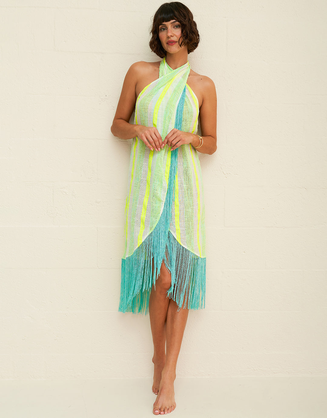 Fringed Crossover Dress - Neon Yellow - Simply Beach UK