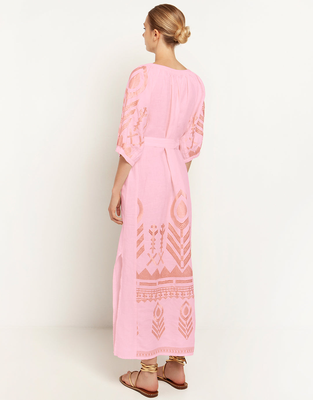 Greek Archaic Kori Feather Kaftan Dress - Pink and Pink Bronze - Simply Beach UK