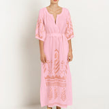 Greek Archaic Kori Feather Kaftan Dress - Pink and Pink Bronze - Simply Beach UK
