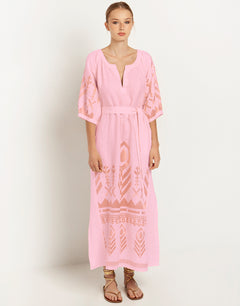 Greek Archaic Kori Feather Kaftan Dress - Pink and Pink Bronze - Simply Beach UK