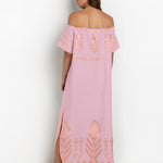 Greek Archaic Kori Feather Off The Shoulder Dress - Pink and Pink Bronze - Simply Beach UK