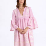 Greek Archaic Kori Feather Mini Dress - Pink and Champagne - Simply Beach UK