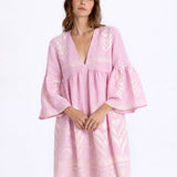 Greek Archaic Kori Feather Mini Dress - Pink and Champagne - Simply Beach UK