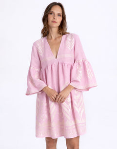 Greek Archaic Kori Feather Mini Dress - Pink and Champagne - Simply Beach UK