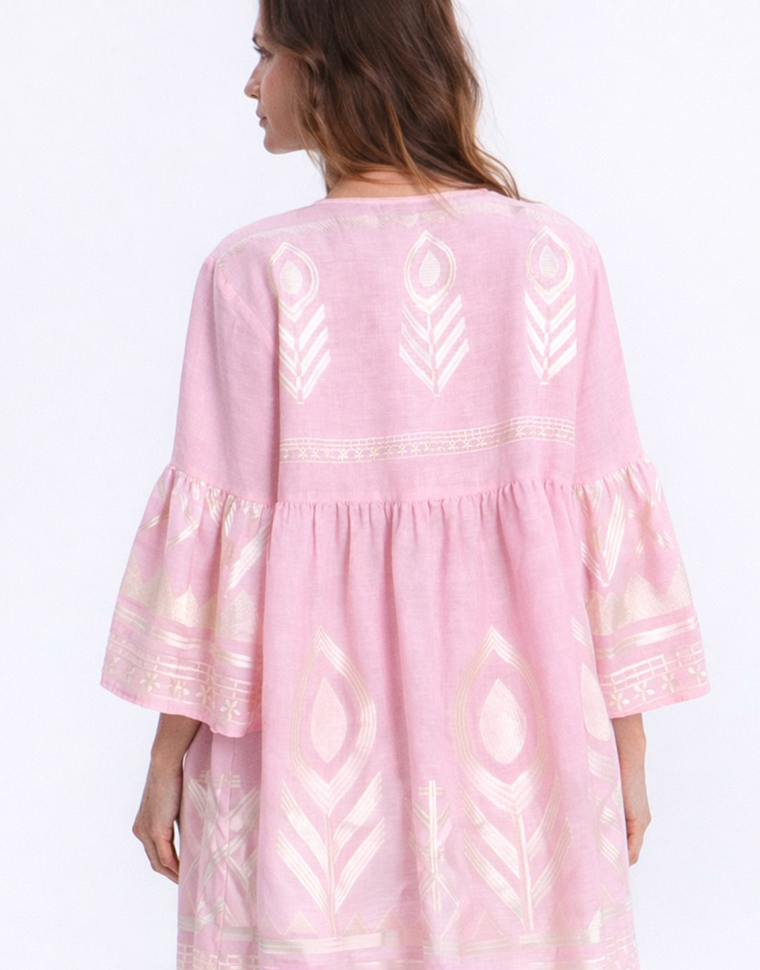 Greek Archaic Kori Feather Mini Dress - Pink and Champagne - Simply Beach UK