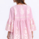 Greek Archaic Kori Feather Mini Dress - Pink and Champagne - Simply Beach UK