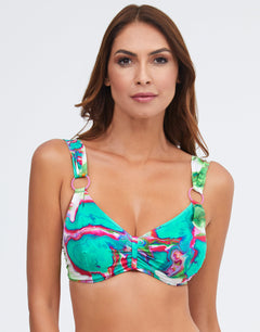 Frida Underwired Ring Bikini Top - Green Marble - Simply Beach UK