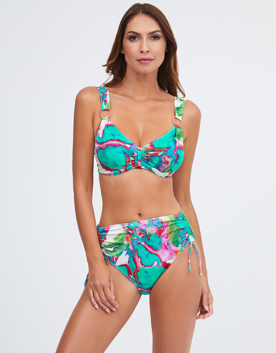 Frida Underwired Ring Bikini Top - Green Marble - Simply Beach UK